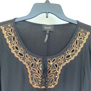 Black, Gold Embroidered Shirt Dress